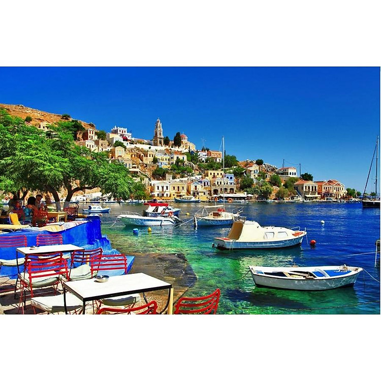 Tranh ghép 1000 mảnh cảng Santorini Hi Lạp