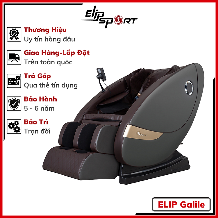 Ghế Massage Toàn Thân ELIP Galile - Công nghệ massage 2E, Nhiệt hồng ngoại toàn thân, Con lăn matxa chân