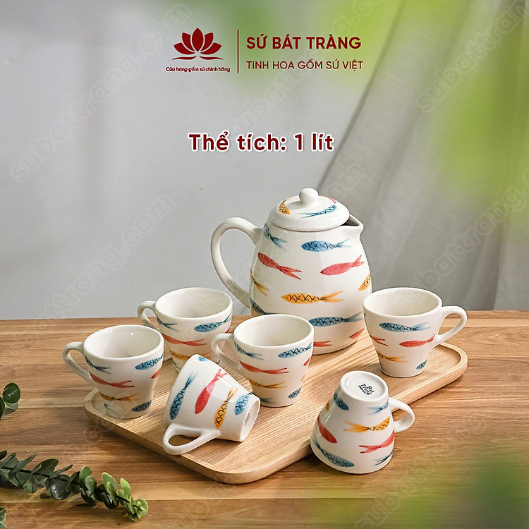 Bộ bình sứ đựng nước vẽ cá đàn
