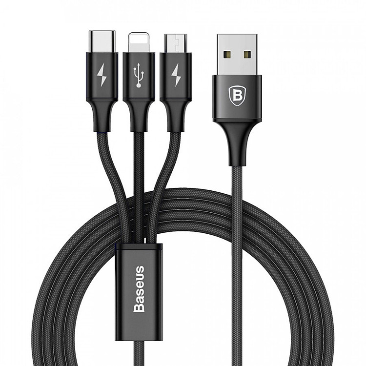 Cáp USB ra Lightning + Micro USB + Type-C Baseus Rapid Series dài 1.2M - Hàng chính hãng