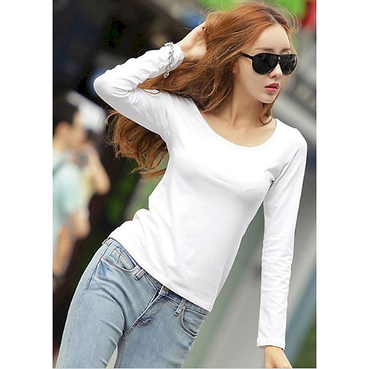 Áo Thun Nữ Tay Dài Màu Trắng (Free size )
