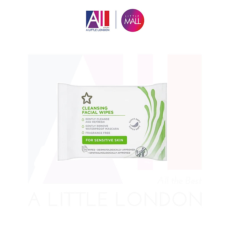 Giấy tẩy trang da nhạy cảm Superdrug Cleansing Facial Wipes For Sensitive Skin - 25 tờ