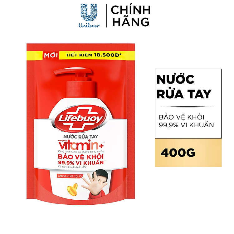 Nước rửa tay sạch khuẩn Lifebuoy Túi 400G - Bảo vệ vượt trội 10