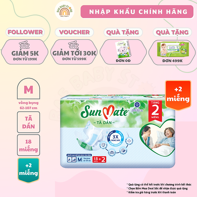 Tã dán người lớn SunMate size M+2 Chính hãng Giá rẻ - Hình ảnh 2
