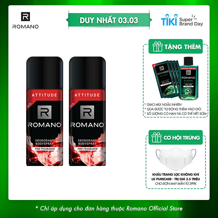 Combo 2 Xịt toàn thân Romano Attitude nồng ấm cá tính 150ml