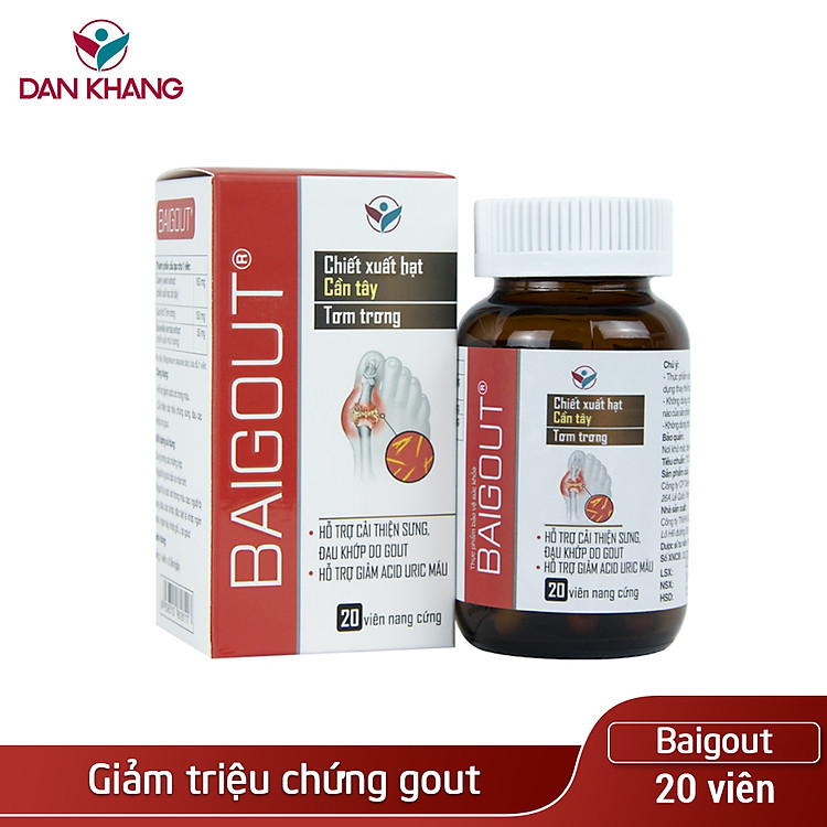 Viên uống Hỗ Trợ Kiểm Soát Các Bệnh Về Gout, Hỗ Trợ Giảm Đau Do Gout Baigout (Hộp 20 Viên)