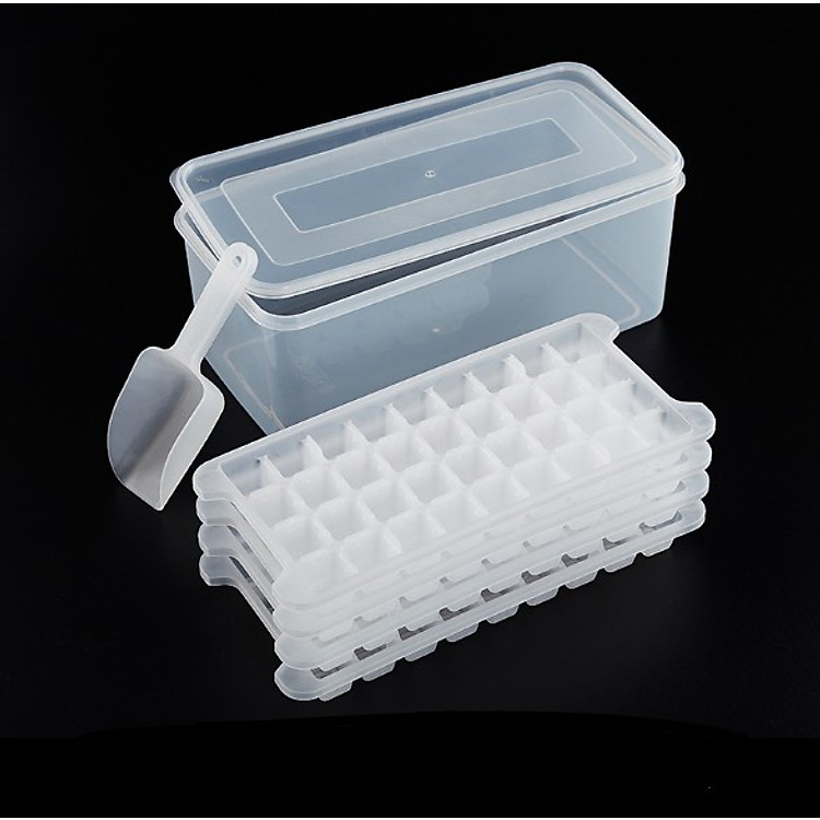 Combo 4 Khay Đá 144 Viên Kèm Xẻng Múc Đá Và Hộp Đựng Bằng Nhựa Cao Cấp Cực Bền - Hàng chính hãng