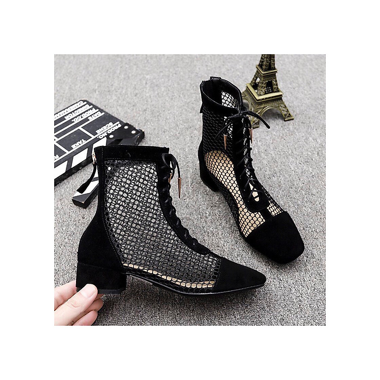 Giày boot nữ lưới cổ cao đế 3cm GB01