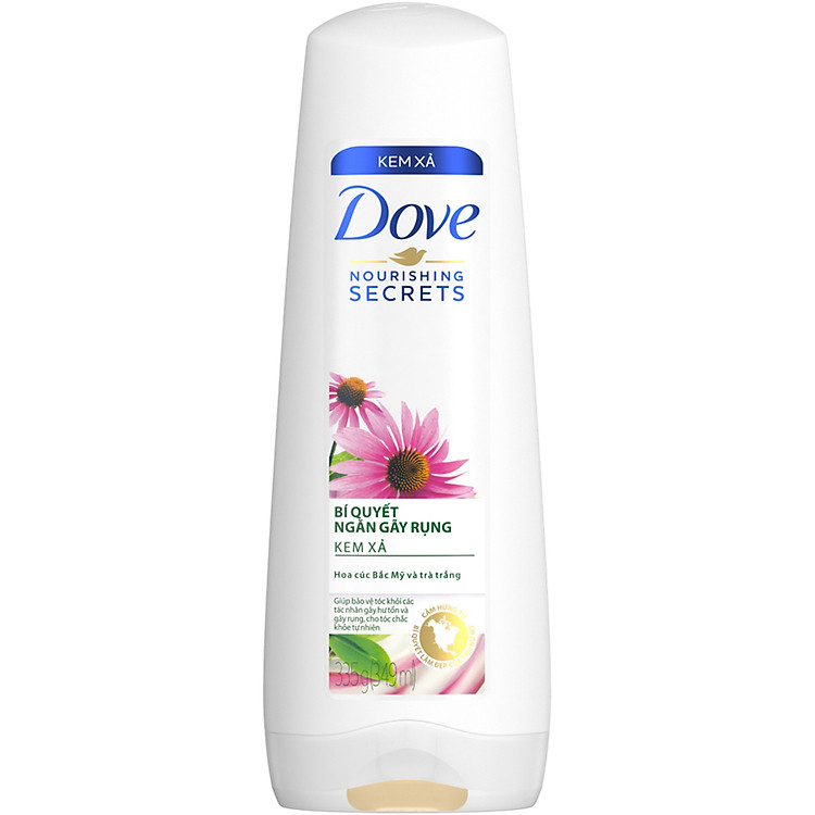 Kem xả Dove Bí Quyết Ngăn Gãy Rụng với hoa Cúc Bắc Mỹ và Trà Trắng dưỡng tóc chắc khỏe tự nhiên 320g