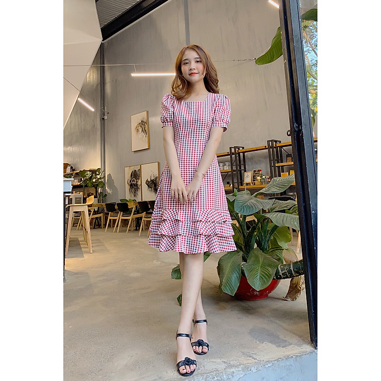 Đầm caro nhí bèo lai BEMINE MT1228DO