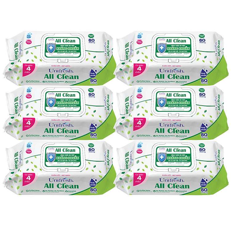 Combo 6 Khăn Ướt Unifresh All Clean 80M (80 Miếng)
