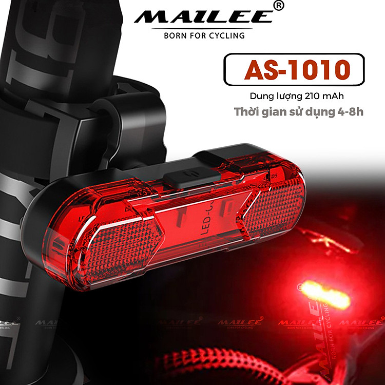 Đèn Hậu Xe Đạp USB LED AS-1010 pin sử dụng 4-8h dung lượng 210mAh, Chống Nước Đi Đêm Địa Hình Cảnh Báo Phụ Kiện- Mai Lee