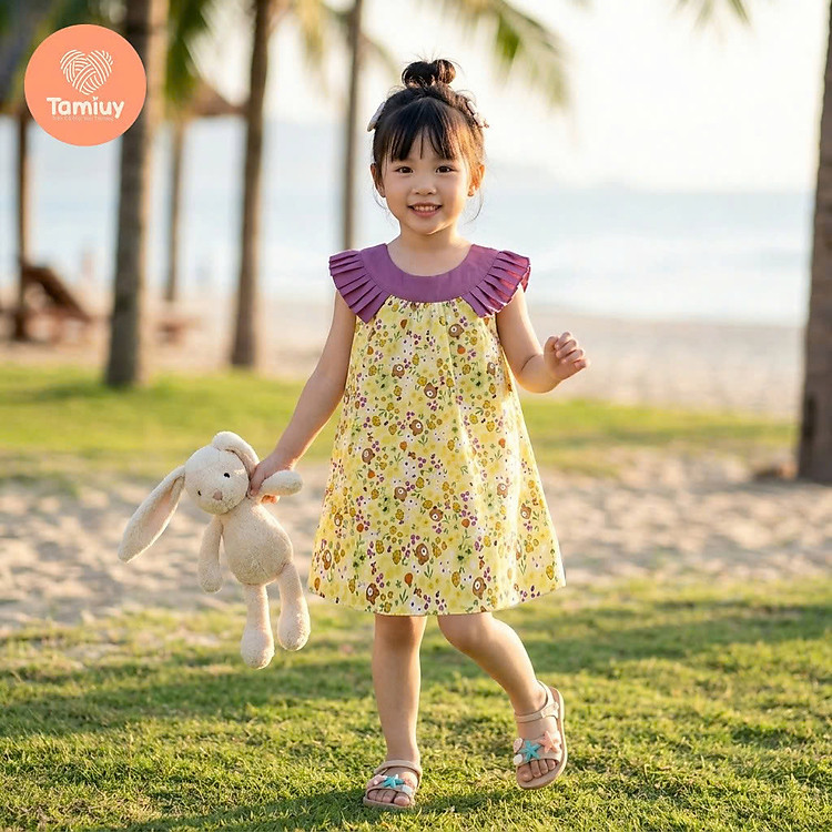 Đầm Bé Gái Tamiuy Thiết Kế Cổ Bèo Xếp Ly, Cotton Mềm Mại, Cao Cấp (1-10T)