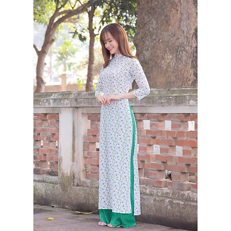 Áo dài tằm in hoa cúc họa mi hàng cao cấp VK02