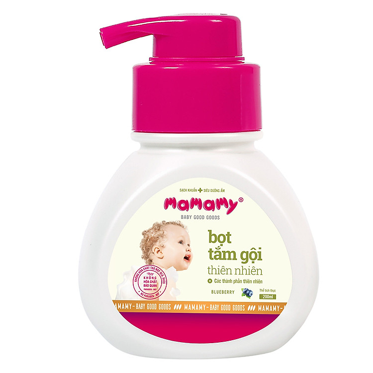 Bọt Tắm Gội (Sữa Tắm Gội) Thiên Nhiên Siêu Kháng Khuẩn An Toàn Cho Bé Mamamy Hương Blueberry (200ml)
