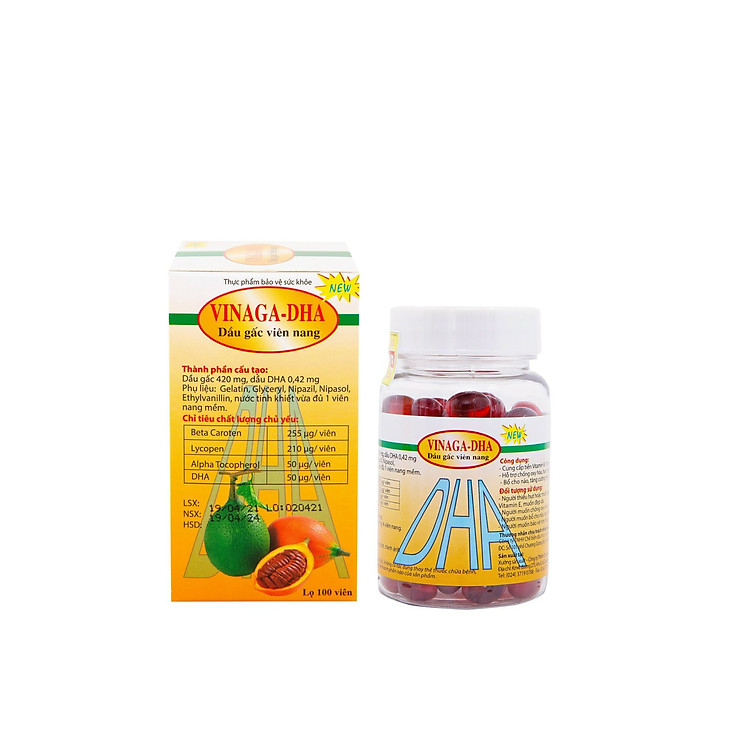 COMBO 02 LỌ THỰC PHẨM BẢO VỆ SỨC KHỎE DẦU GẤC VINAGA DHA 100 VIÊN NANG UỐNG