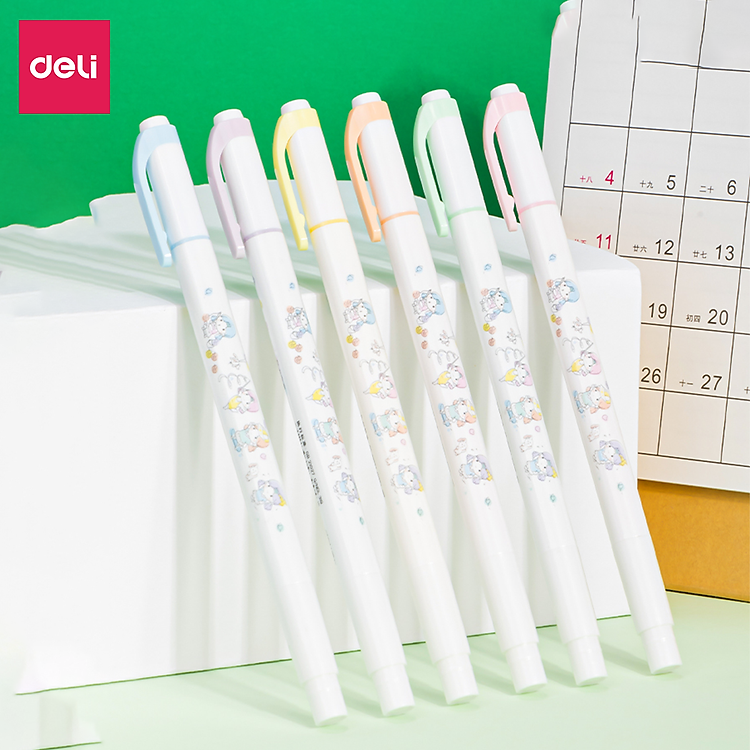 Bộ Bút Highlight Hai Đầu Deli (6 chiếc) - Ảnh 2