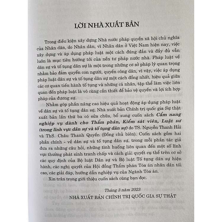 Cẩm Nang Nghiệp Vụ Dành Cho Thẩm Phán, Kiểm Sát Viên, Luật Sư (Xuất bản lần thứ ba có sửa chữa, bổ sung) - Ảnh 2