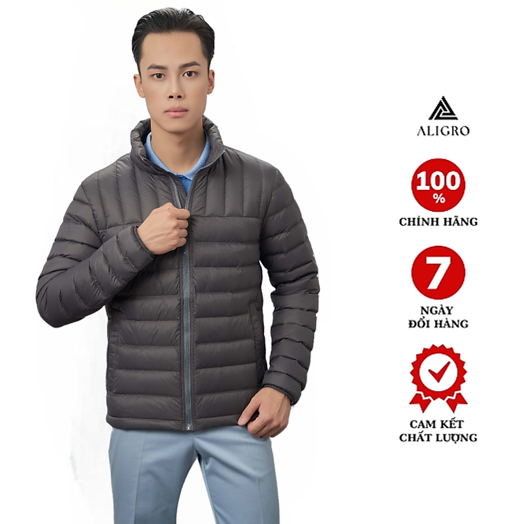 Áo khoác lông vũ màu xám chất liệu cao cấp mềm mịn chống thấm nước chống bám bẩn siêu nhẹ giữ nhiệt ALIGRO ALGALV.22