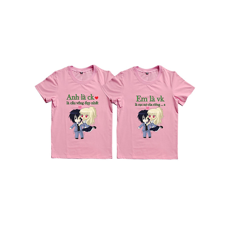 Áo Thun Đôi Họa Tiết Vk Ck Màu Hồng Ruốc