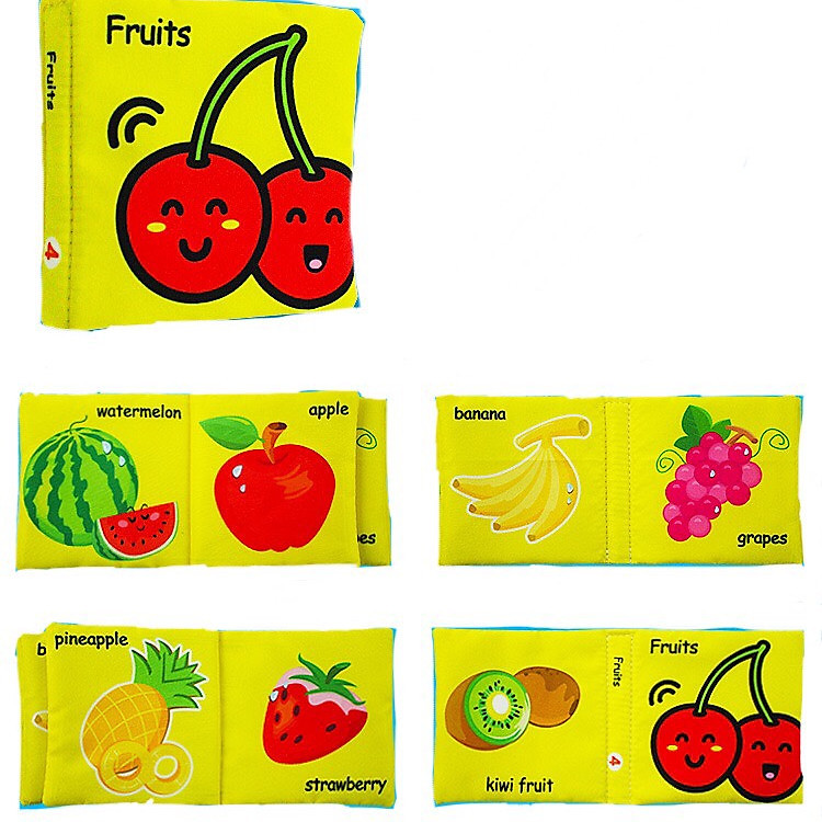 Bộ 6 cuốn sách vải chủ đề Lakarose chủ đề Jungly animal, Fruits, Toys, Articles for daily use, Foods, Colors & Shapes