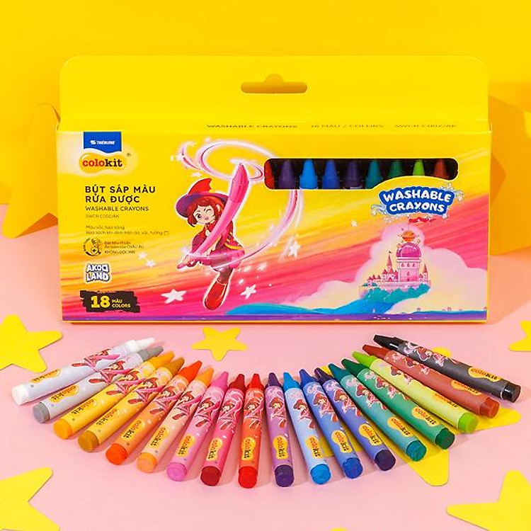 Hộp 18 Bút Sáp Màu Rửa Được Colorkit SWCR-C002/AK