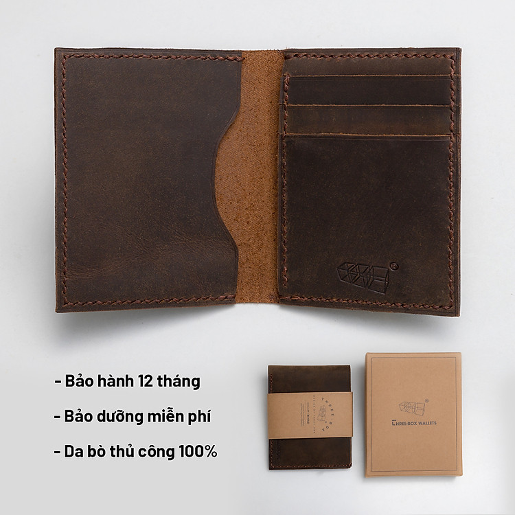 Ví Mini Card Three-Box da bò sáp nâu nhập khẩu handmade | TBCARD-LEGE-SAPWAX
