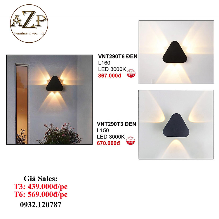 AZP - ĐÈN ỐP VÁCH / ĐÈN TRANG TRÍ / ĐÈN TREO TƯỜNG PHÒNG KHÁCH, PHÒNG NGỦ, NHÀ HÀNG, KHÁCH SẠN AZP-VNT290 phong cách đương đại, hàng nhập khẩu AZP