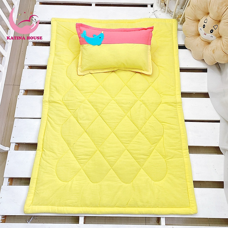 Combo gối nệm cho bé đi học Katina House, vải cotton cara dày dặn, thoáng mát