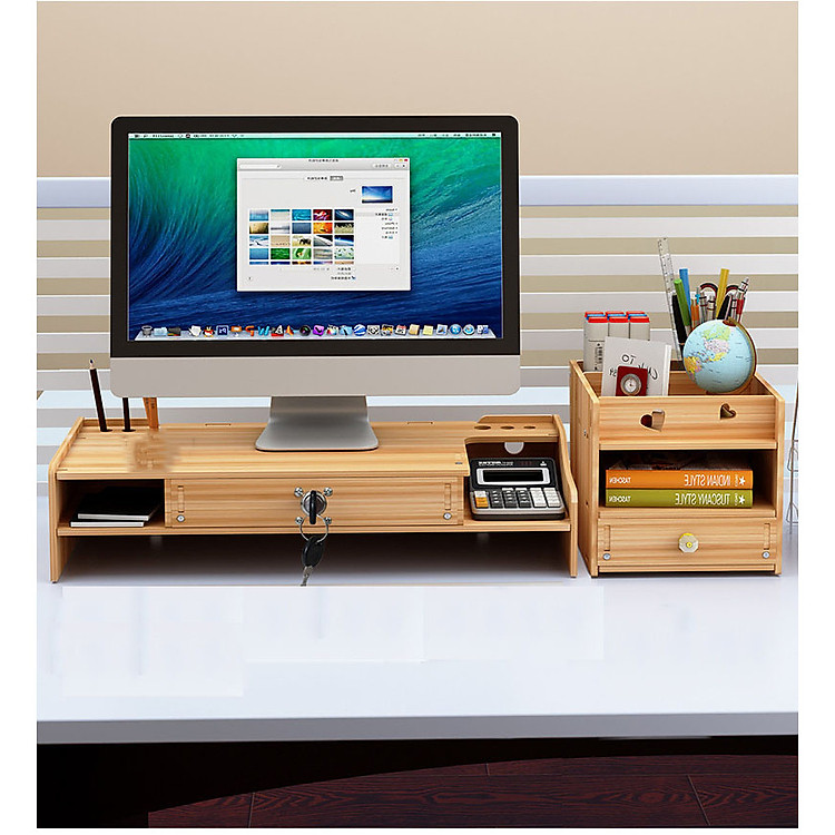 Kệ gỗ để màn hình máy tính NKTz08-2 (MÀU VÂN GỖ)