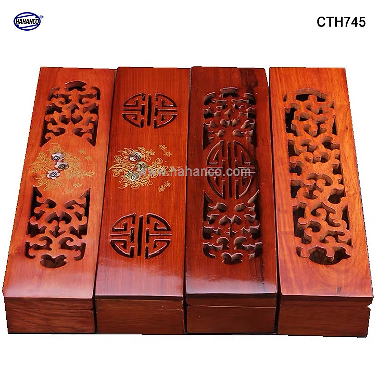 Hộp đựng đũa gỗ hương đỏ - đục khắc tinh tế (CTH745) Sang trọng - Đựng đũa sang trọng làm quà tặng