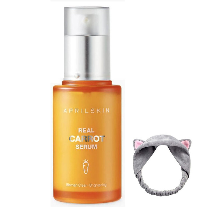Tinh Chất Giảm Mụn Phục Hồi Sáng Da Sau Mụn Chiết Xuất Cà Rốt April Skin Real Carrot Serum 45g + Tặng Kèm 1 Băng Đô Tai Mèo Xinh Xắn ( Màu Ngẫu Nhiên)