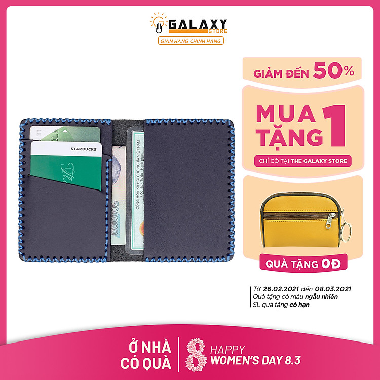 Ví Nhỏ handmade da thật Galaxy Store GVM02 (Xanh Navy)