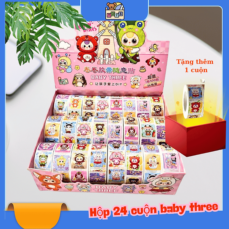 Hộp 24 cuộn sticker 500 nhãn Baby Three
