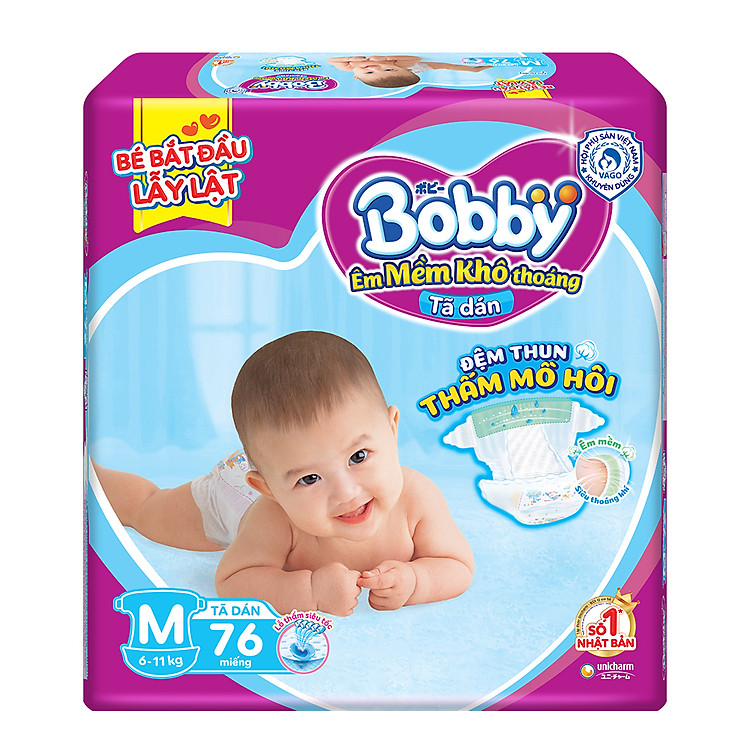 Bỉm Bobby size M – 76 miếng Chính hãng Tiết kiệm