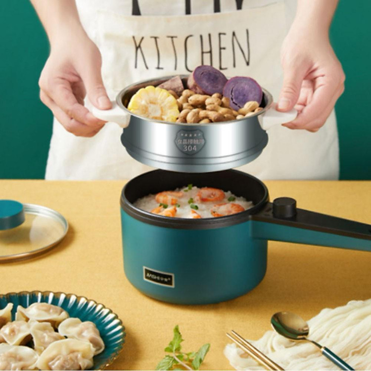 Nồi điện đa năng mini Jiashi chống dính cao cấp có giá hấp ,chiên, xào, rán, hấp, luộc 1.2L tặng kèm bộ dụng cụ 4 món