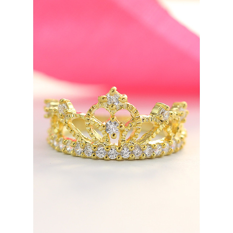 Nhẫn bạc nữ đẹp hình vương miện đính đá xi vàng NN0221
