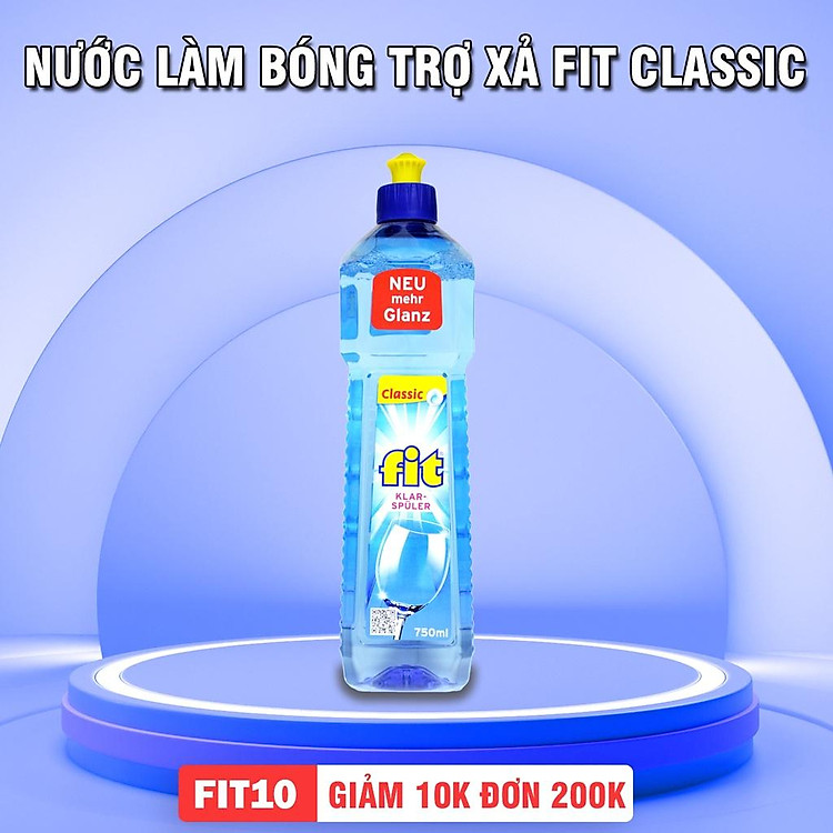 Nước làm bóng trợ xả FIT CLASSIC 750ml, Dung dịch trợ xả dành cho máy rửa bát - sức mạnh xanh, khô nhanh sáng bóng