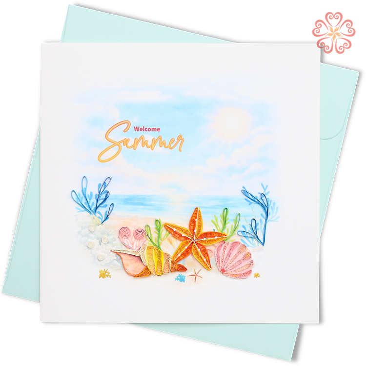 Thiệp Giấy Xoắn Nghệ Thuật - Thiệp Chào Mừng Mùa Hè - Welcome Summer Card - Sea, Surt & Sun - 15 x 15 - VN2XM115E51E1