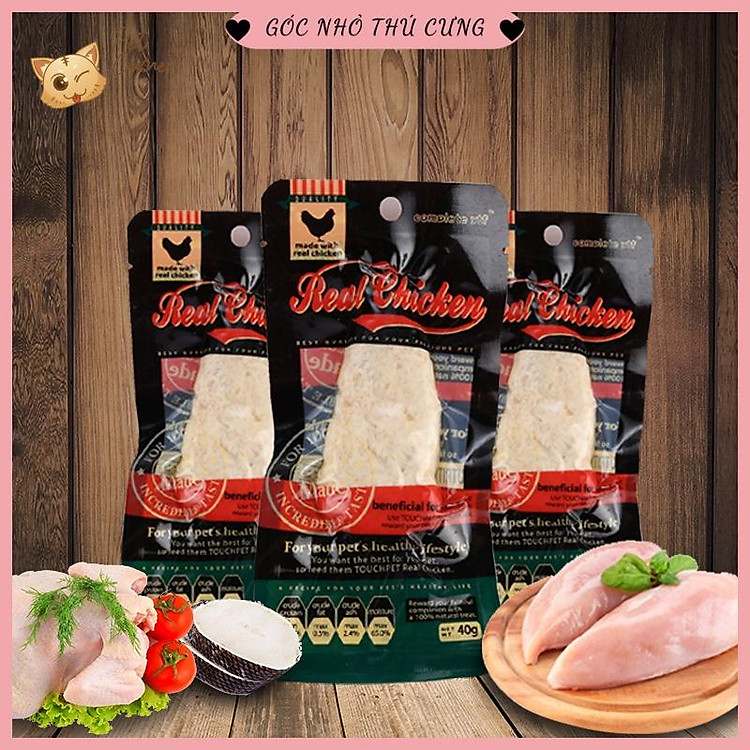 Ức gà hấp ăn liền cho chó mèo - Ức gà Pet Snack, Real Chicken, Masti cho thú cưng (40g)