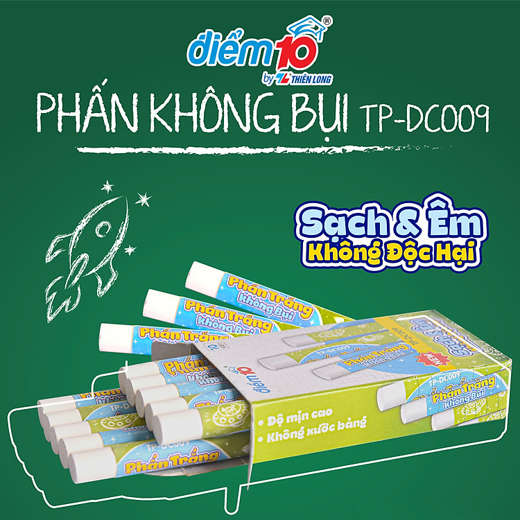 Hộp Phấn Trắng Không Bụi Thiên Long Điểm 10 TP-DC009 (5 hộp) - Ảnh 2