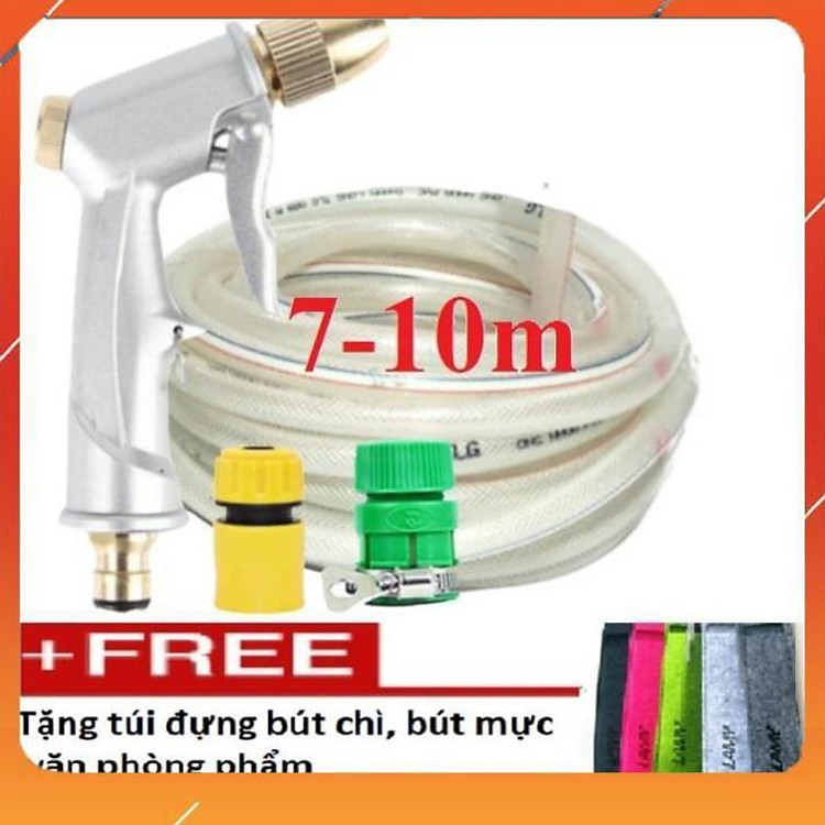 Bộ dây vòi xịt nước rửa xe,tưới cây ,tăng áp 3 lần, loại 7m, 10m 206701 đầu đồng,cút,nối nhựa v+ túi đựng bút