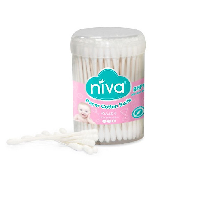 Tăm bông Niva hũ xoay trẻ em sợi bông mềm 200 que giấy BHP1