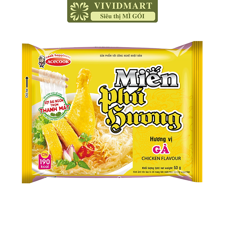 ACECOOK - Miến Phú Hương hương vị Gà, Miến Phú Hương Gà, Miến ăn liền Acecook (55g/gói)