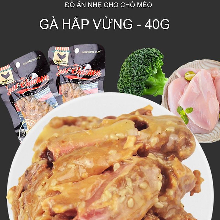 Đồ ăn nhẹ cho chó mèo Gà hấp vừng-40g thơm ngon bổ dưỡng bổ xung đạm cho thú cưng