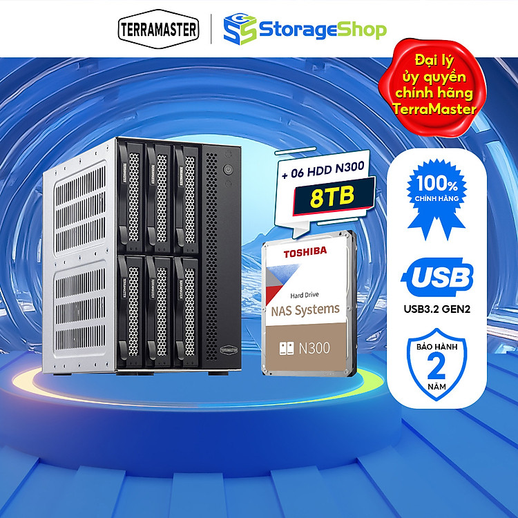 Combo bộ Thiết bị lưu trữ DAS TerraMaster DAS TerraMaster D6-320 6-bay kèm 1 ổ cứng Toshiba NAS N300 24/7 Hàng chính hãng