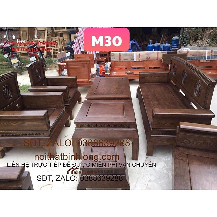Bàn ghế phòng khách Bộ Hoàng cung màu óc chó gỗ Sồi Nga mẫu M30