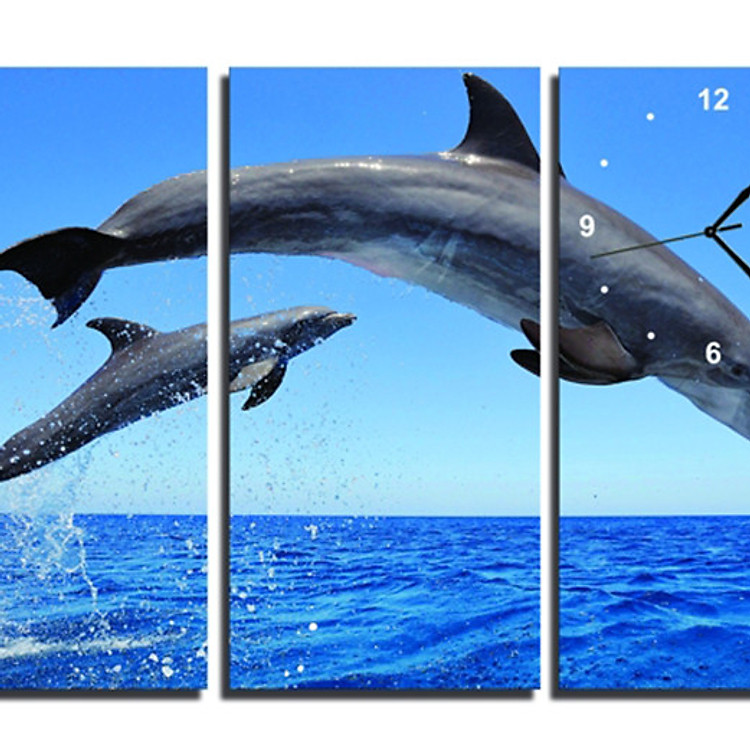 Tranh Đồng Hồ Vicdecor DHT0124 - Cá Heo Và Biển