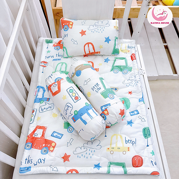 Bộ gối nệm trẻ sơ sinh Katina House, vải Tencel mềm mịn, mát, nệm chống thấm