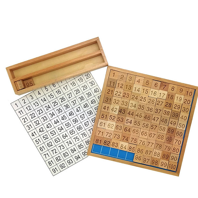 Bảng học đếm số 1 đến 100 kèm khay gỗ giáo cụ Montessori